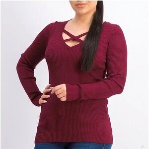 Hippie Rose Red Blouse with Ribbed Knit Texture